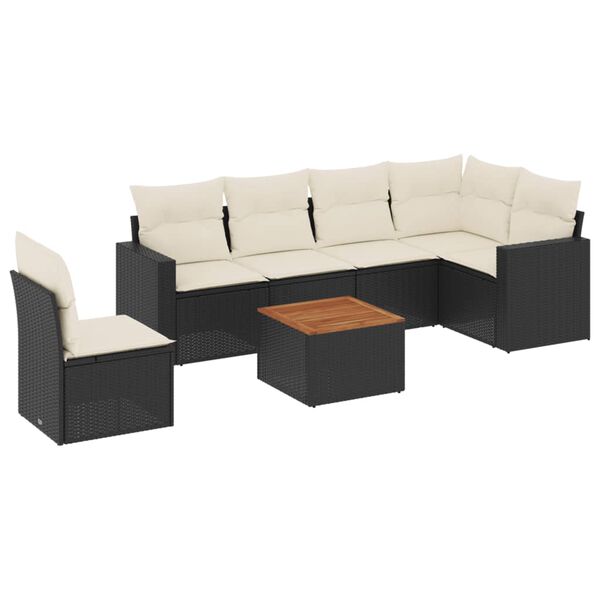 vidaXL Set Divani da Giardino con Cuscini 7pz Nero Polyrattan