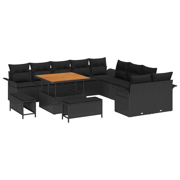 vidaXL Set Divano da Giardino con cuscino 13 pcs Nero polyrattan