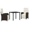 vidaXL Set da Pranzo per Giardino 3 pz Marrone polyrattan