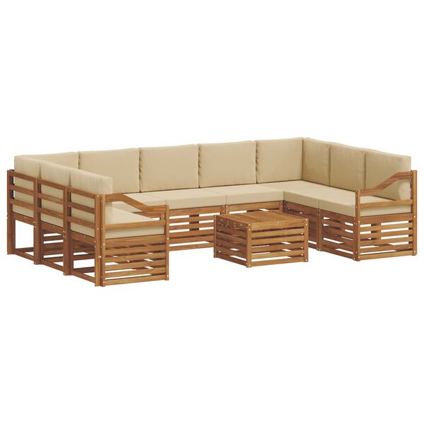vidaXL Set divani 10 pcs Naturale e Beige Legno di Acacia Massello