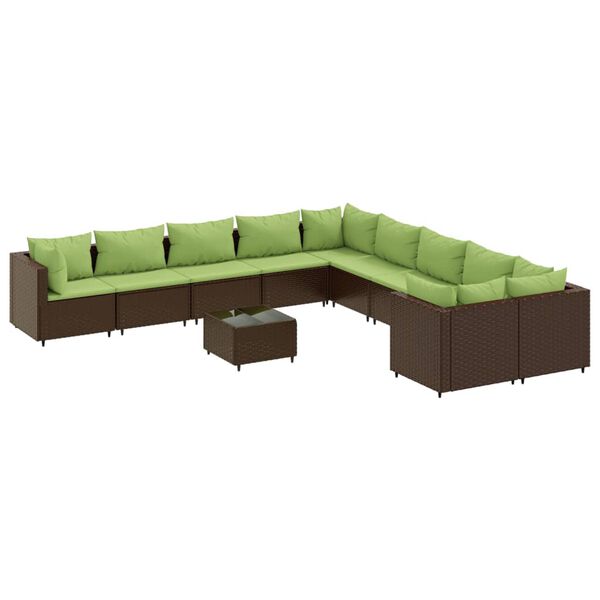 vidaXL Set Divani da Giardino 10pz con Cuscini in Polyrattan Marrone