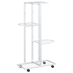 vidaXL Fioriera a 4 Piani con Ruote 44x23x80 cm Ferro Bianco