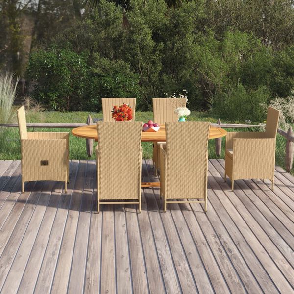 vidaXL Set Mobili da Pranzo per Giardino 7 pz in Polyrattan Beige