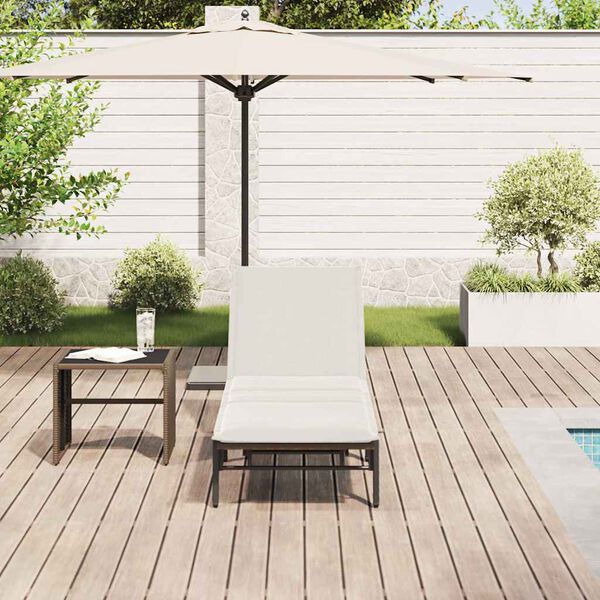 vidaXL Lettino Prendisole con Cuscino Marrone in Polyrattan