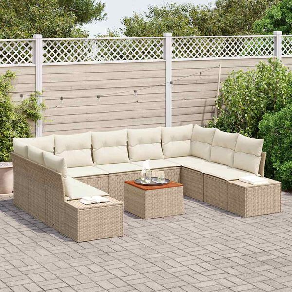 vidaXL Set Divano da Giardino con cuscino 10 pcs Beige polyrattan