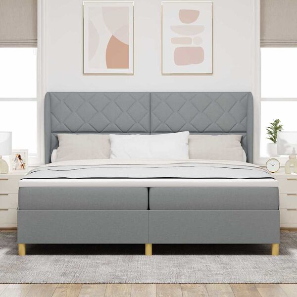 vidaXL Letto a molle con materasso Grigio chiaro 200 x 200 cm Tessuto