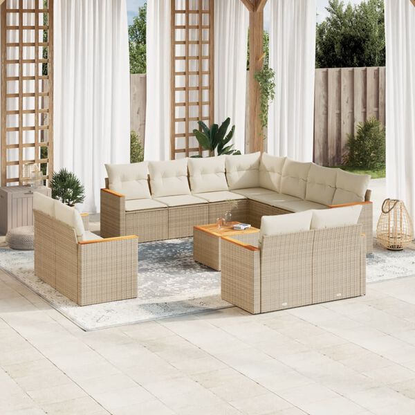 vidaXL Set Divani da Giardino 12 pz con Cuscini Beige in Polyrattan