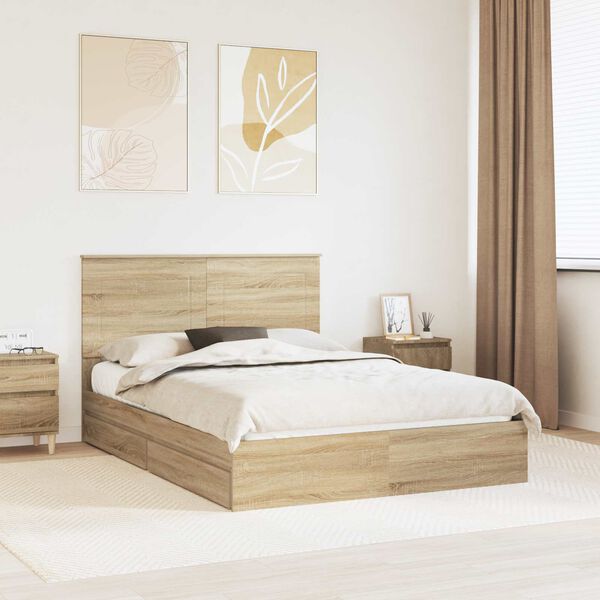 vidaXL Letto con Contenitore con testiera Rovere Sonoma 140 x 190 cm