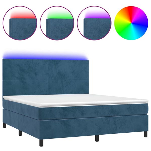 vidaXL Letto a Molle con Materasso e LED Blu Scuro 160x200 cm