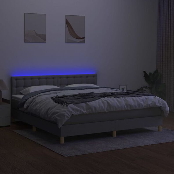 vidaXL Letto a Molle Materasso e LED Grigio Chiaro 160x200 cm Tessuto