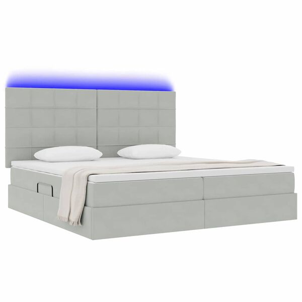 vidaXL Letto con contenitore e LED Grigio chiaro 200 x 200 cm Velluto