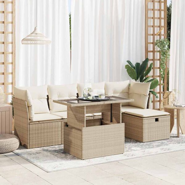 vidaXL Set Divano da Giardino 6 pz con Cuscini Beige in Polyrattan