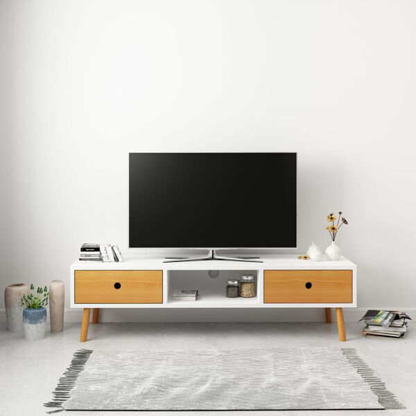 vidaXL Mobile Porta TV Bianco 120x35x35 cm in Legno Massello di Pino