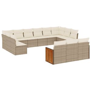 vidaXL Set Divano da Giardino 13 pz con Cuscini Beige in Polyrattan
