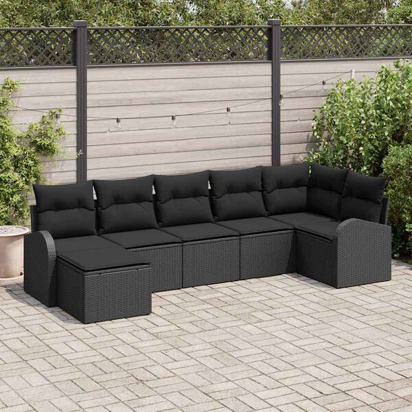 vidaXL Set Divano da Giardino con cuscino 7 pcs Nero Poly Rattan