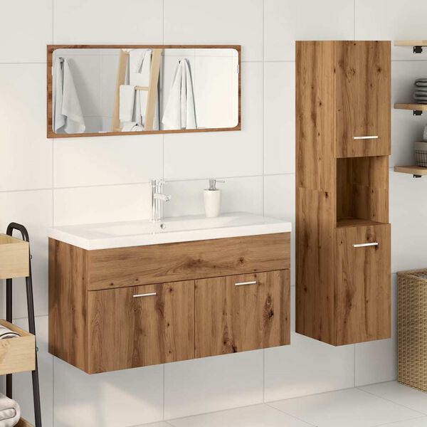 vidaXL Set Mobili da Bagno 4 pz Rovere Artigianale Legno Multistrato