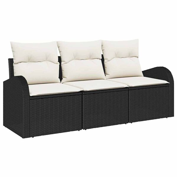 vidaXL Set Divano da Giardino con cuscino 3 pcs Nero Poly Rattan