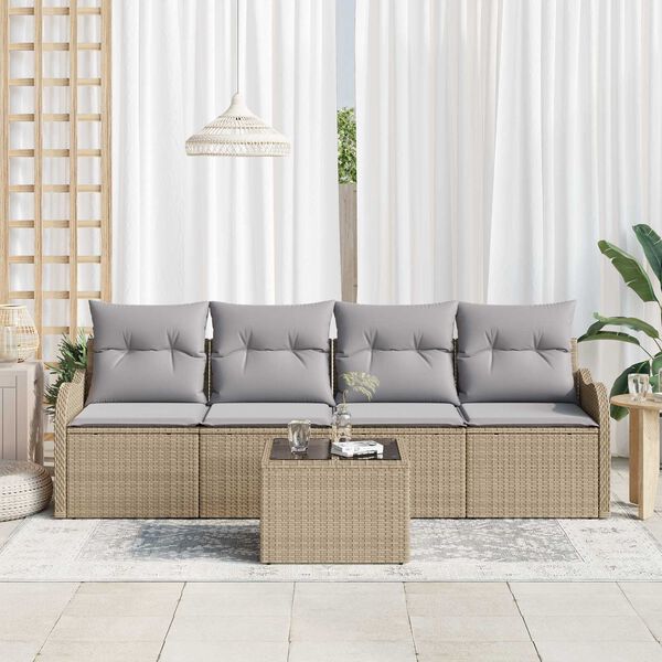 vidaXL Set Divano da Giardino con cuscino 5 pcs Beige e grigio