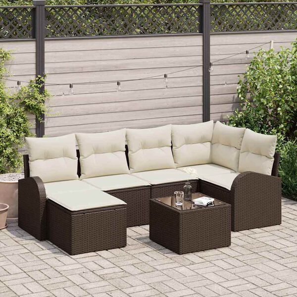 vidaXL Set Divano da Giardino 7 pcs Marrone polyrattan