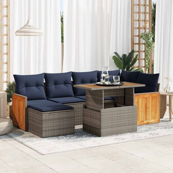 vidaXL Set Divani da Giardino con Cuscini 7pz Nero Polyrattan Acacia