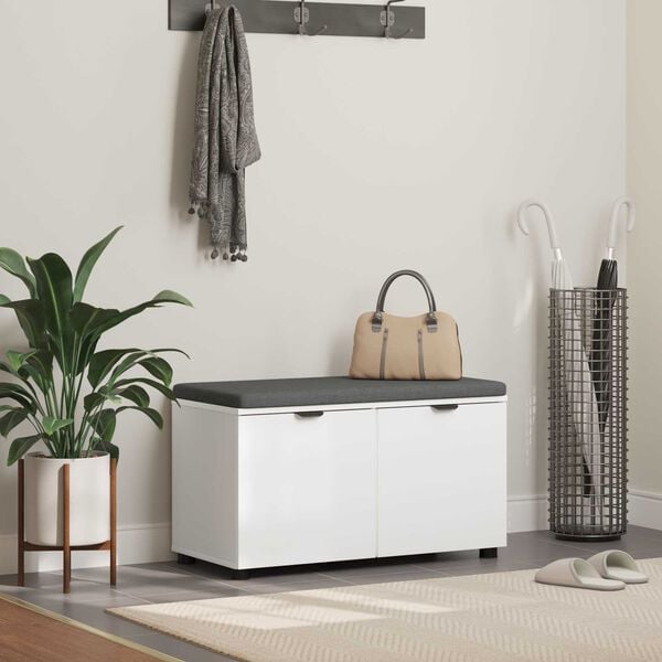 vidaXL Panca per ingresso con cuscino con porta Bianco 80 x 46 x 46 cm