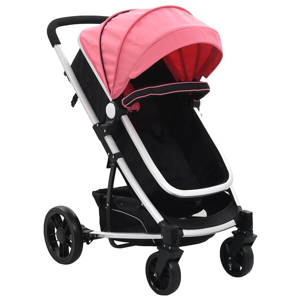 vidaXL Passeggino/Carrozzina 2-in-1 Rosa e Nero in Alluminio