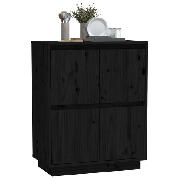 vidaXL Credenza Nera 60x34x75 cm in Legno Massello di Pino