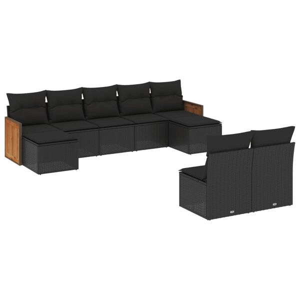 vidaXL Set Divani da Giardino 9 pz con Cuscini Nero in Polyrattan