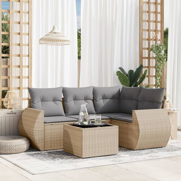 vidaXL Set Divano da Giardino 5 pz con Cuscini Beige in Polyrattan