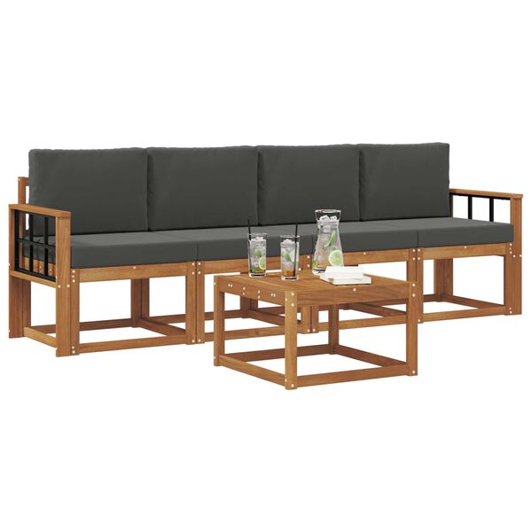 vidaXL Set di divani da esterno con cuscino 5 pcs Naturale e Antracite