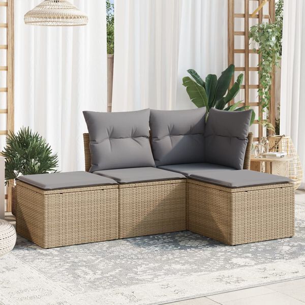 vidaXL Set Divano da Giardino 4 pz con Cuscini Beige in Polyrattan
