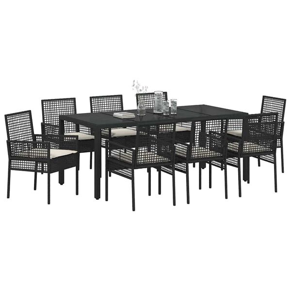 vidaXL Set da Pranzo per Giardino 9 pcs Nero polyrattan