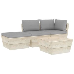 vidaXL Set Divani da Giardino su Pallet 4 pz con Cuscini Legno Abete