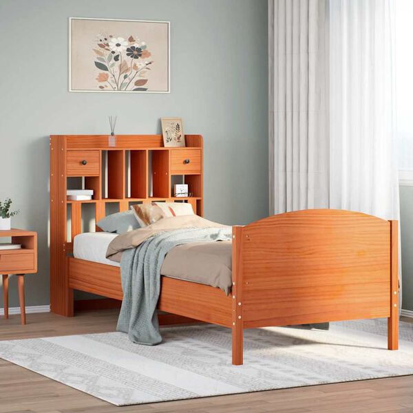 vidaXL Letto Libreria senza Materasso Marrone Cera 75x190 cm in Pino