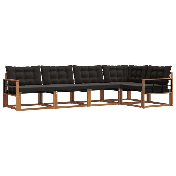 vidaXL Set di divani da esterno con cuscino 5 pcs Naturale e Nero