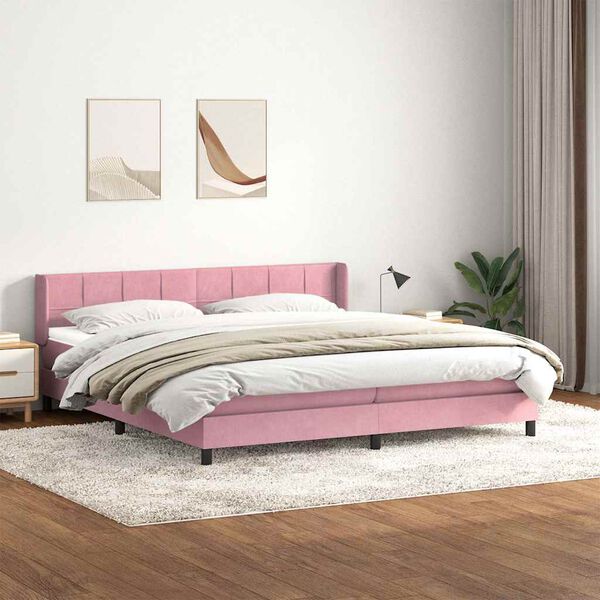vidaXL Giroletto a Molle con Materasso Rosa 180x220 cm in Velluto