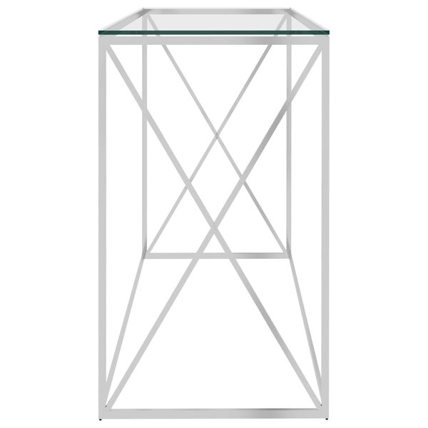 vidaXL Tavolino Laterale Argento 140x40x78 cm in Acciaio Inox e Vetro