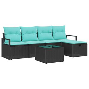 vidaXL Set di divani con cuscino 6 pcs Nero e Turchese polyrattan