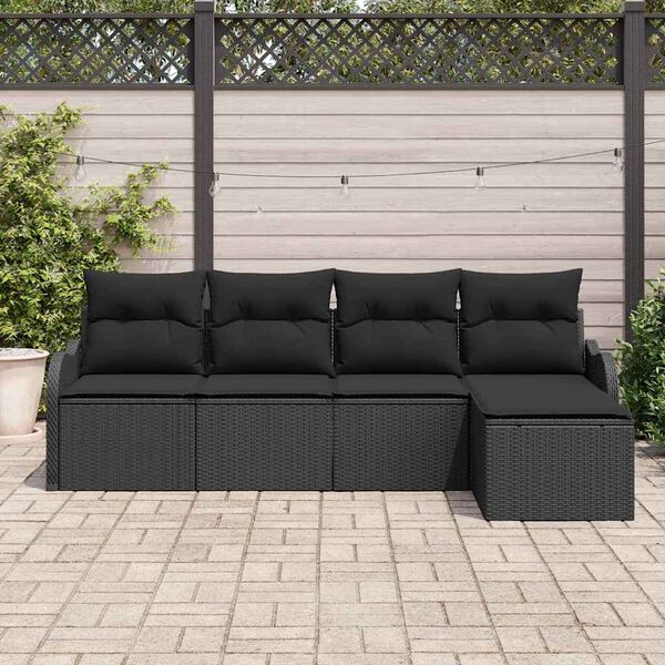 vidaXL Set Divano da Giardino con archiviazione 5 pcs Nero polyrattan