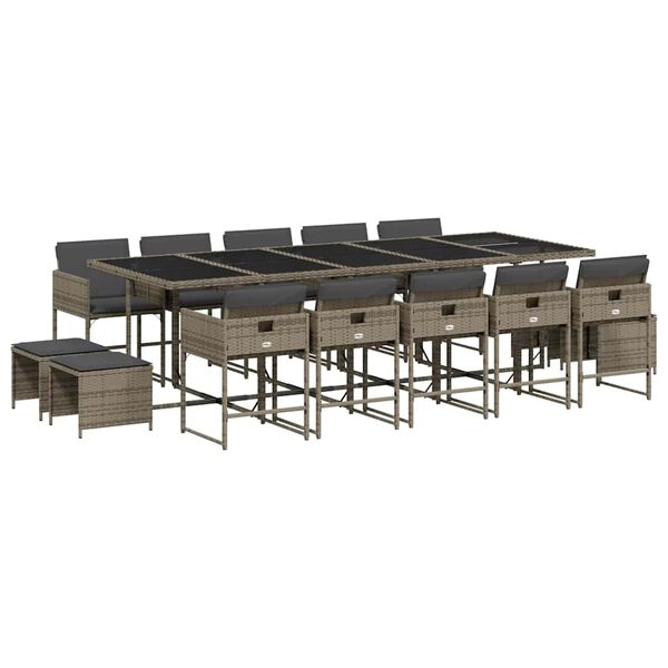 vidaXL Set da Pranzo da Giardino 15 pz con Cuscini Grigio Polyrattan