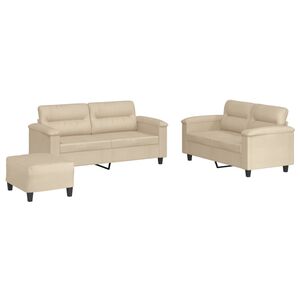 vidaXL Set Divani 3 pz con Cuscini Crema in Tessuto Microfibra