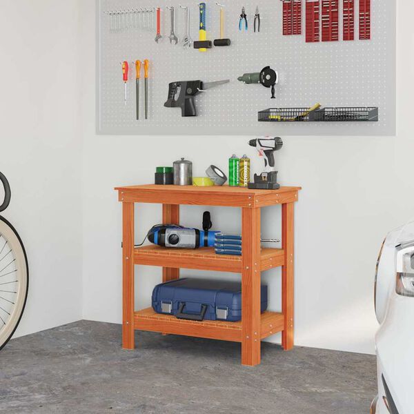 vidaXL Banco da lavoro Marrone cerato 78,5 x 50 x 80 cm Pino massello