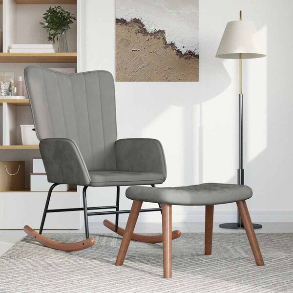 vidaXL Poltrona a Dondolo con Poggiapiedi Grigio Chiaro in Velluto