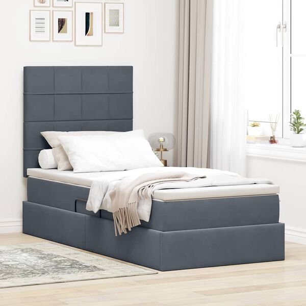 vidaXL Letto con contenitore e materasso Grigio scuro 90 x 190 cm