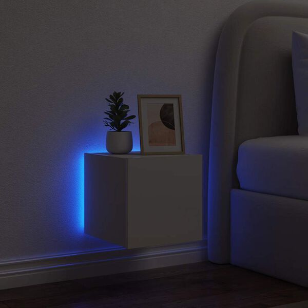 vidaXL Mobile TV a Parete con Luci LED Bianco 30,5x35x30 cm