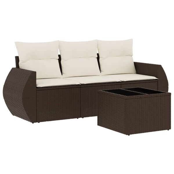 vidaXL Set Divano da Giardino 4 pz con Cuscini Marrone in Polyrattan