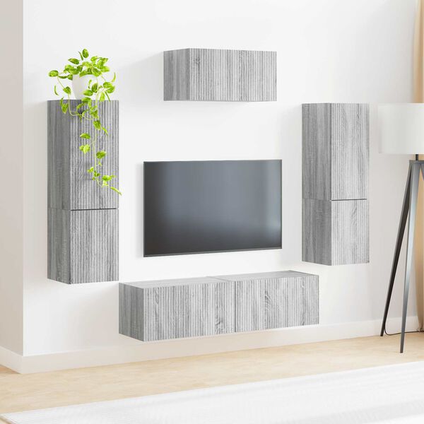vidaXL Set mobile TV 4 pcs Grigio Sonoma Legno multistrato