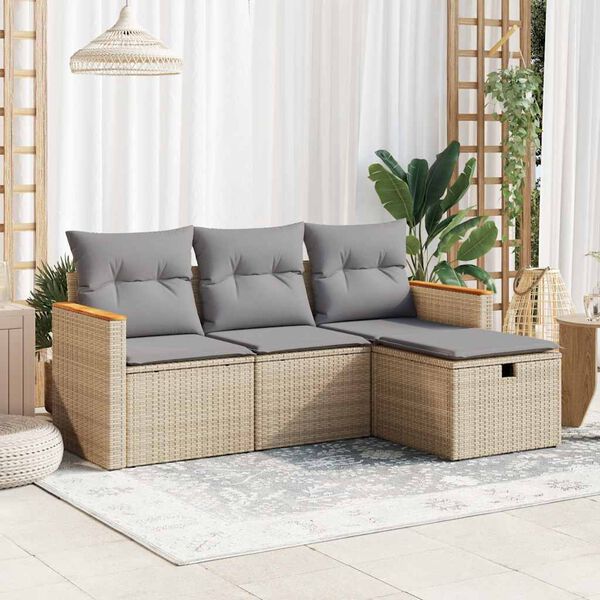 vidaXL Set Divano da Giardino 4 pz con Cuscini Beige in Polyrattan