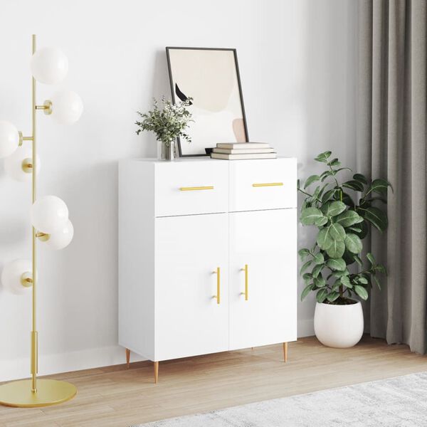 vidaXL Credenza 69,5x34x90 cm in Legno Multistrato Bianco Lucido