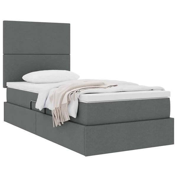 vidaXL Letto con contenitore e materasso Grigio scuro 90 x 190 cm